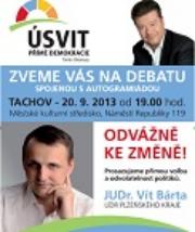 Přijďte zítra na debatu. Okamura s Bártou v Tachově